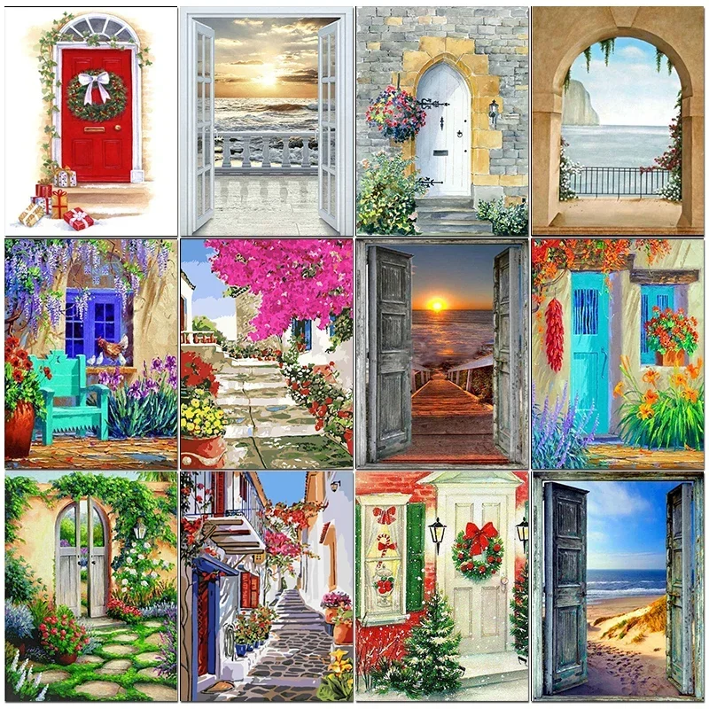 

599708 Paint By Numbers Door Drawing On Canvas Gift DIY Pictures By Number Flower Kits Hand Painted Painting For Home Decor