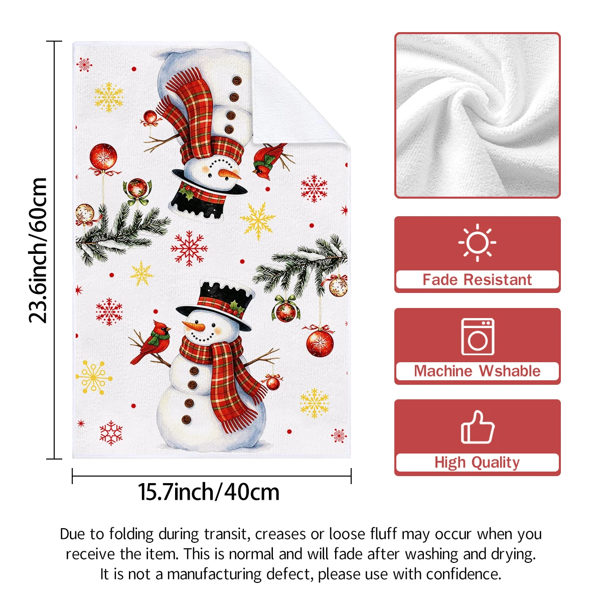 2Pcs Christmas Kitchen Towels, Snowman Snowy Tree & Gingerbread Man Print, Absorbent Multi-Purpose Cleaning Dish Cloths
