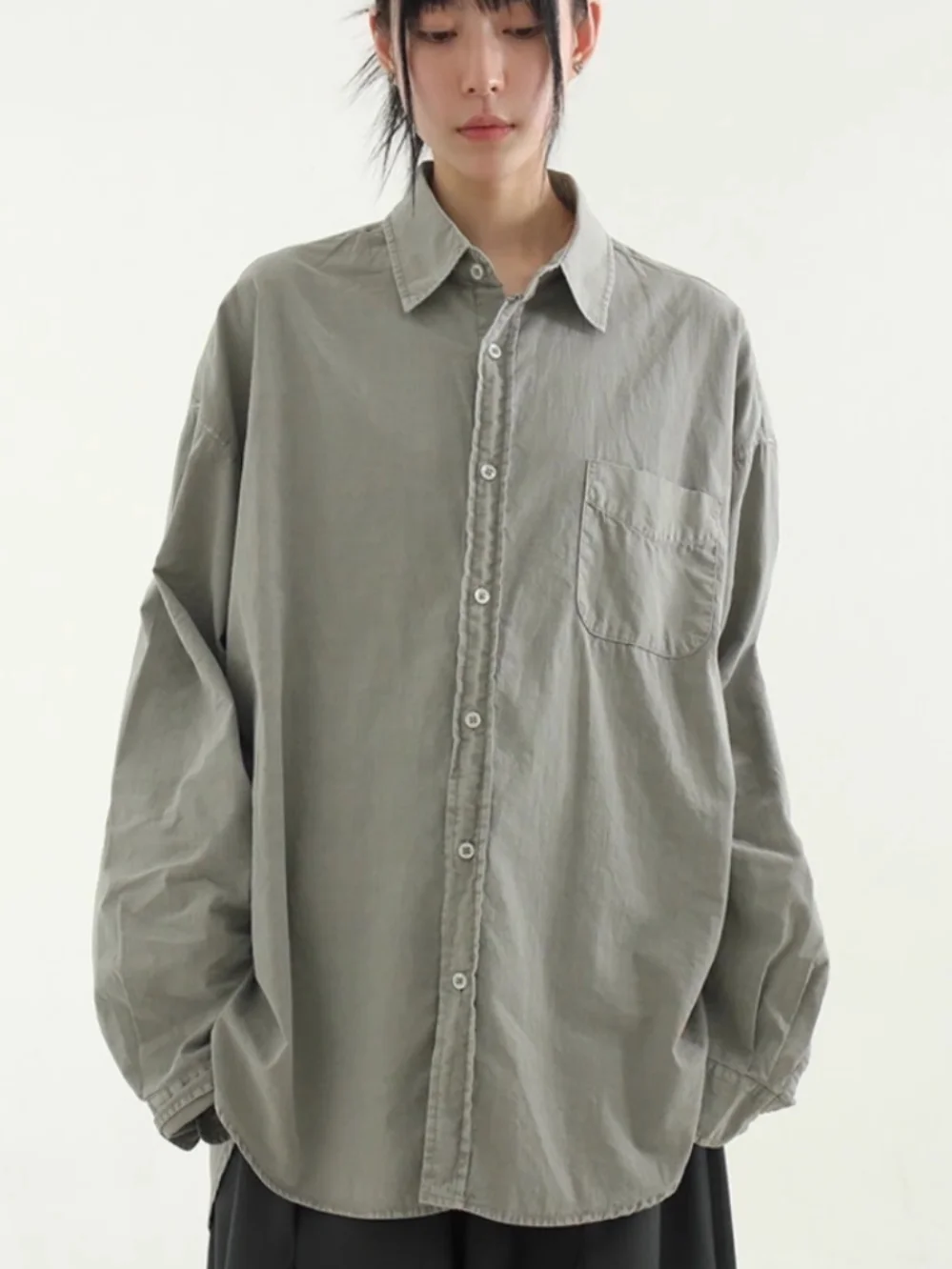 

Waed Cotton Long Sve irt Oversize Pigmented Loose Fit Women's Premium Faion Spring 2024 Square Collar Classic Sle