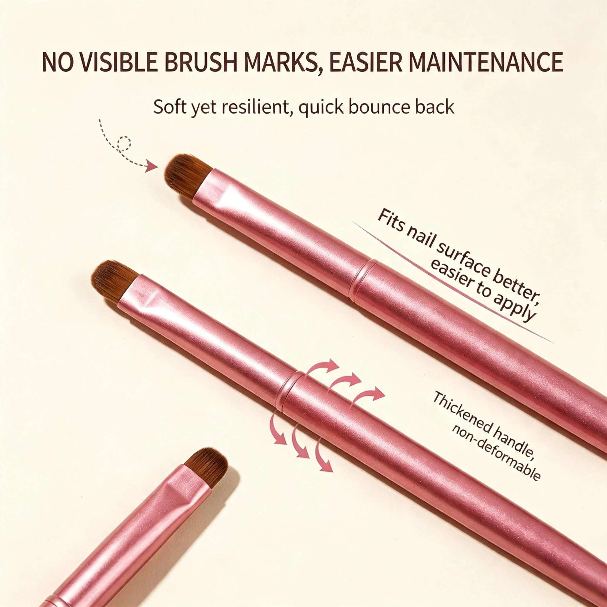 3-teiliges UV-Gel-Nagelbürsten-Set, flach, rund, für Builder-Gel-Verlängerung, Nylonborsten, rosafarbener Metallgriff, für französische Maniküre, Salon, DIY – Detail 5