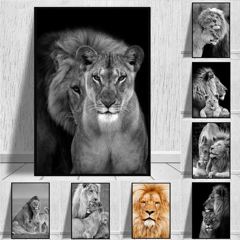 Animal  A Lion and His Lioness Together Posters Minimalist Print Canvas Painting Wall Art for Living Room Modern Home Decor