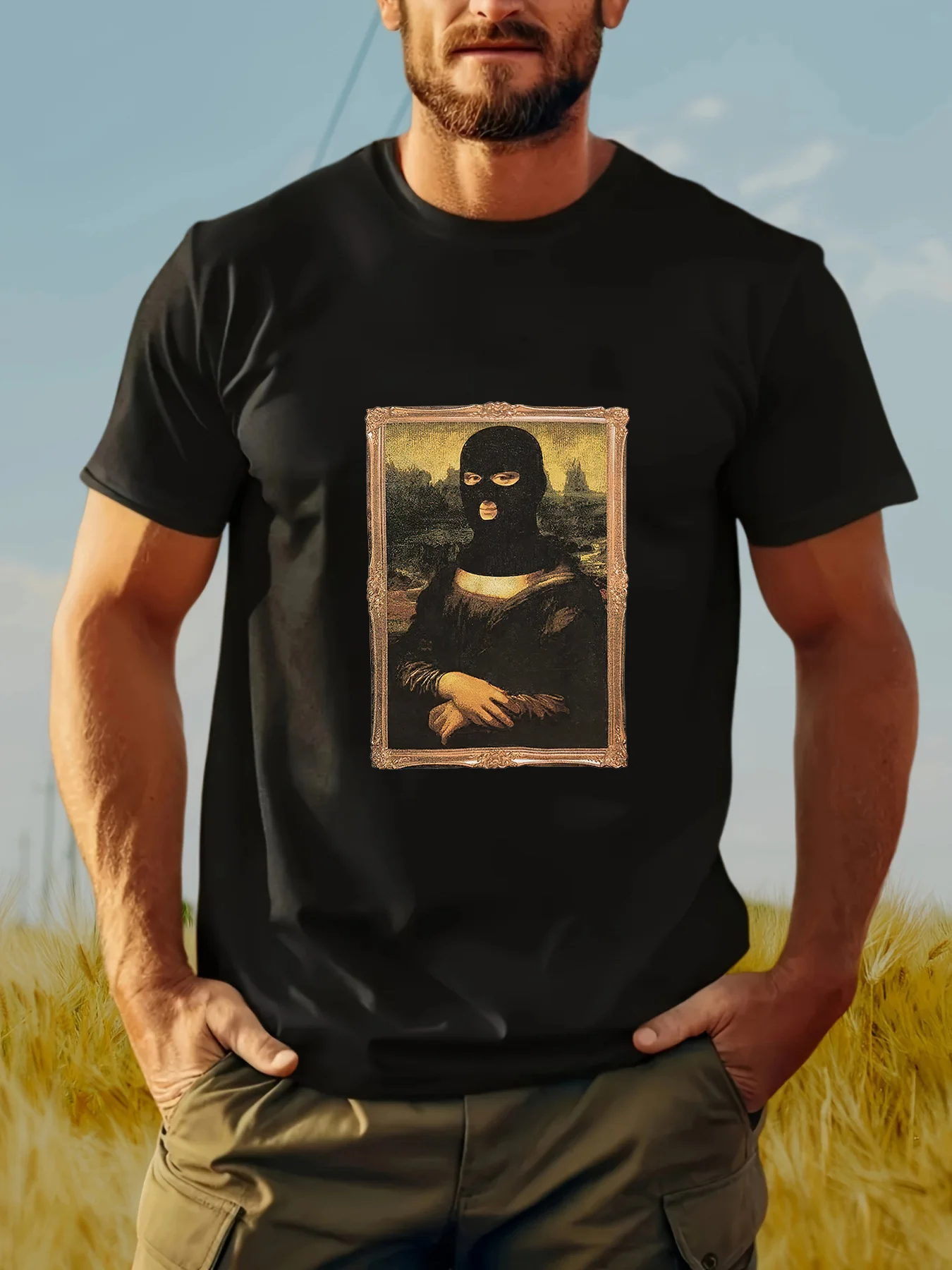 

Мужская повседневная хлопковая футболка с принтом Моны Лизы, круглым вырезом, коротким рукавом, трикотажная ткань, идеально подходит для занятий спортом, пеших прогулок на открытом воздухе