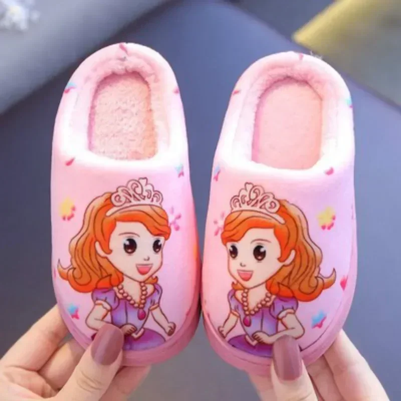 Disney Spiderman Anime Elsa Children Cotton Slippers Autumn Winter Warm Frozen Princess Baby Boys Girls Indoor Home Shoes 24-39