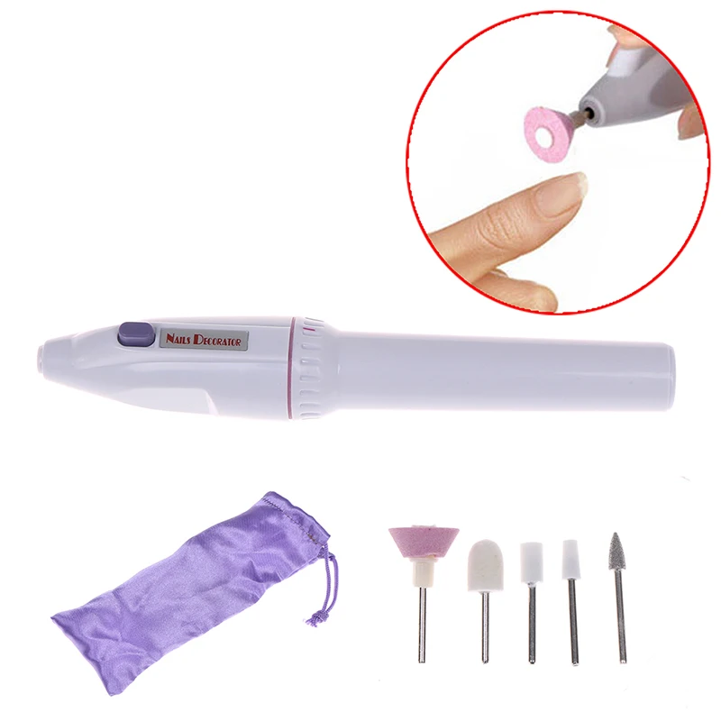 Manicure Pedicure Gel Polish File Buffer 5in1 Mini Nail Art Drill Machine Electric Nail Drills Pen Handpiece Bits Nail Art Tools