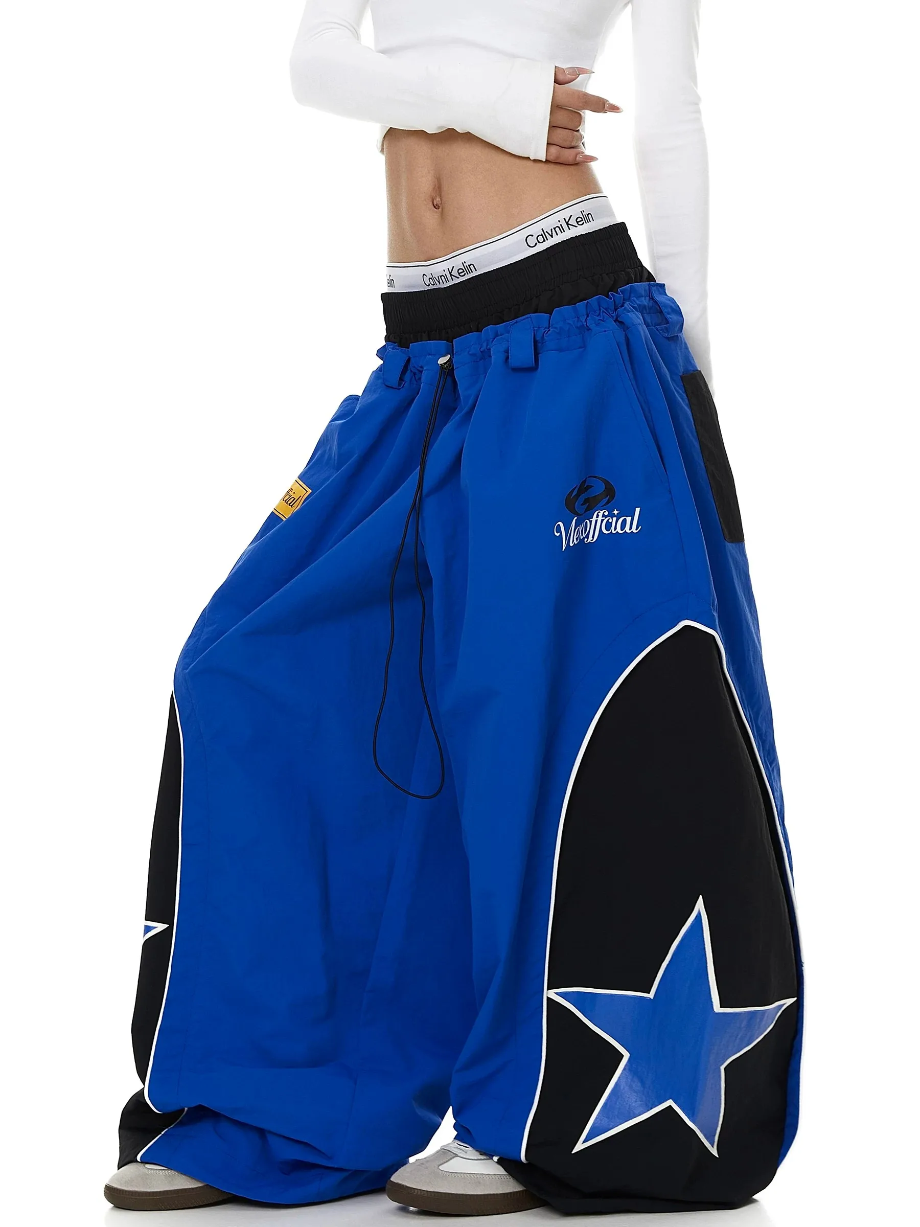 American Style Street Color Block Paratrooper Workwear Pants Loose Casual Jazz Dance Wide Leg Trousers Trendy for Men