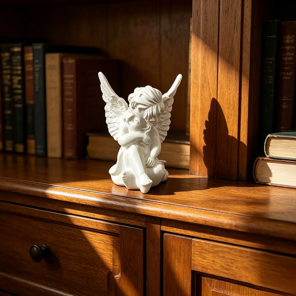 White Angel Resin Statue Vintage Cherub Sculpture Cute Fairy Figurine European Home Decor Room Aesthetic Bookshelf Ornament Craf