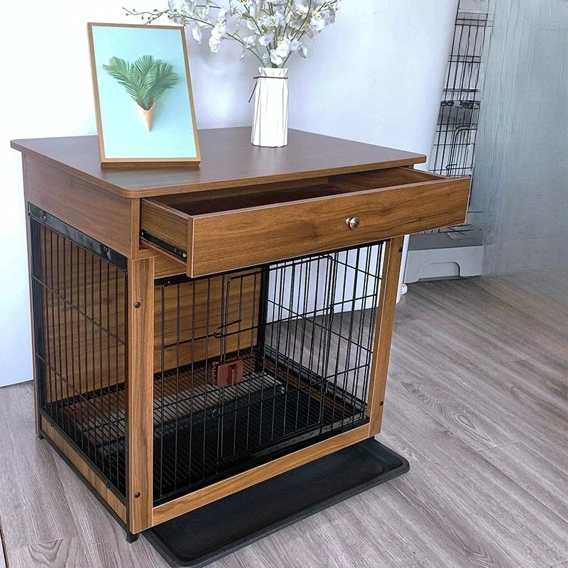 Wooden Large Pet Crate Indoor Furniture Dog Crate Kennel Two Drawers Heavy Duty Dog Crates Cage Furniture