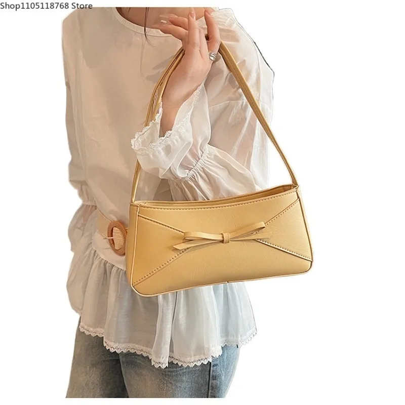 

Простые модные универсальные квадратные сумки на плечо из искусственной кожи, однотонные сумки на молнии с бантом, высокое качество, роскошные сумки подмышками для женщин