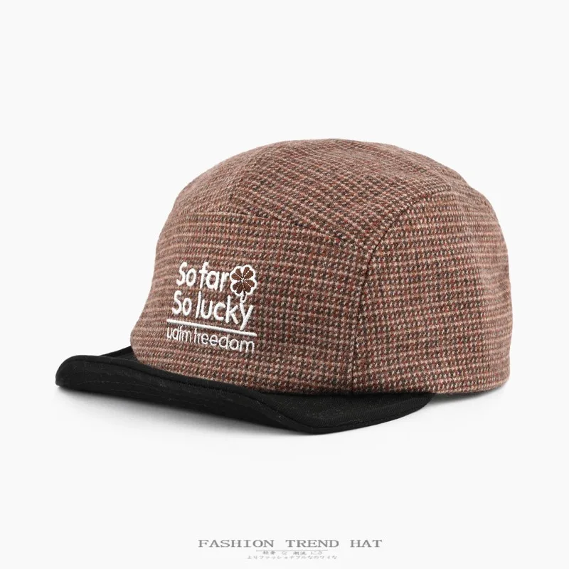 Koreanische Farbblockierte Baseballkappe mit Gestickten Buchstaben, Weicher Schirm, Flacher Schirm, für Männer und Frauen, Herbst- und Winter-Wollmütze – Detail 3