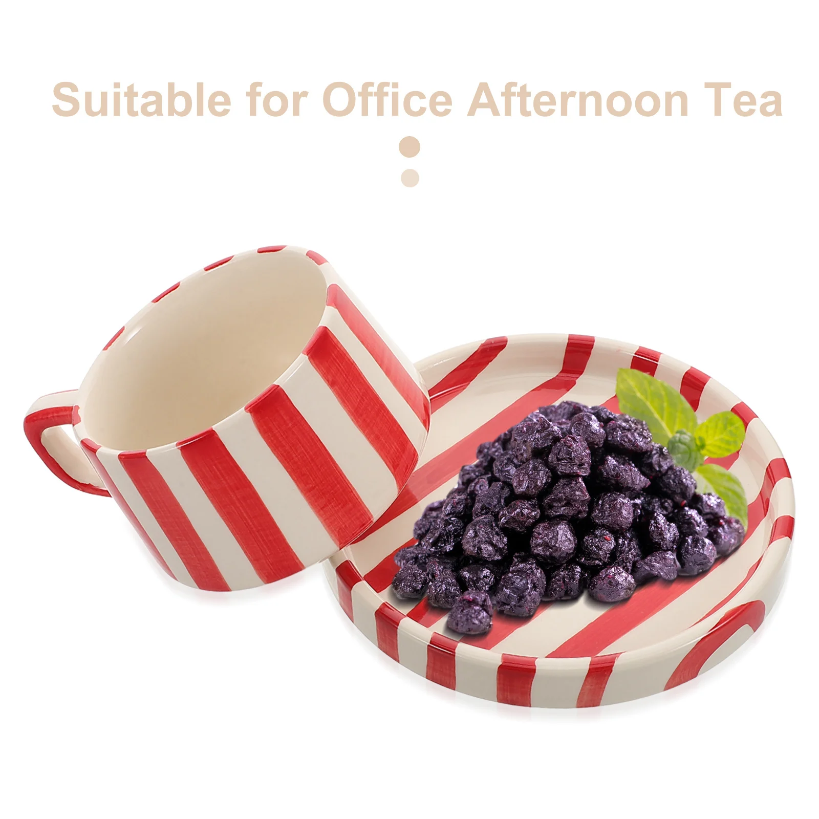 1Set Ceramic Coffee Cup Striped Design Latte Art Mug Office Tea Cup Set with Saucer Ceramic Coffee Mug with Plate