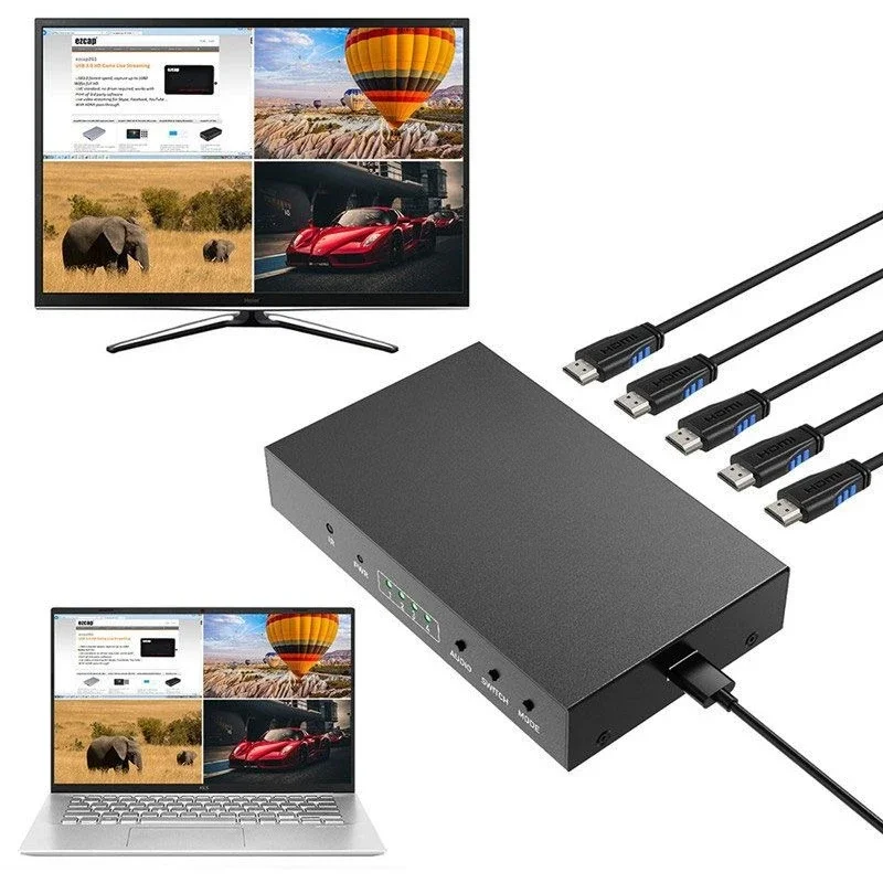 Four-way HDMI high-resolution video switching capture live stream box USB3.0 output with remote control