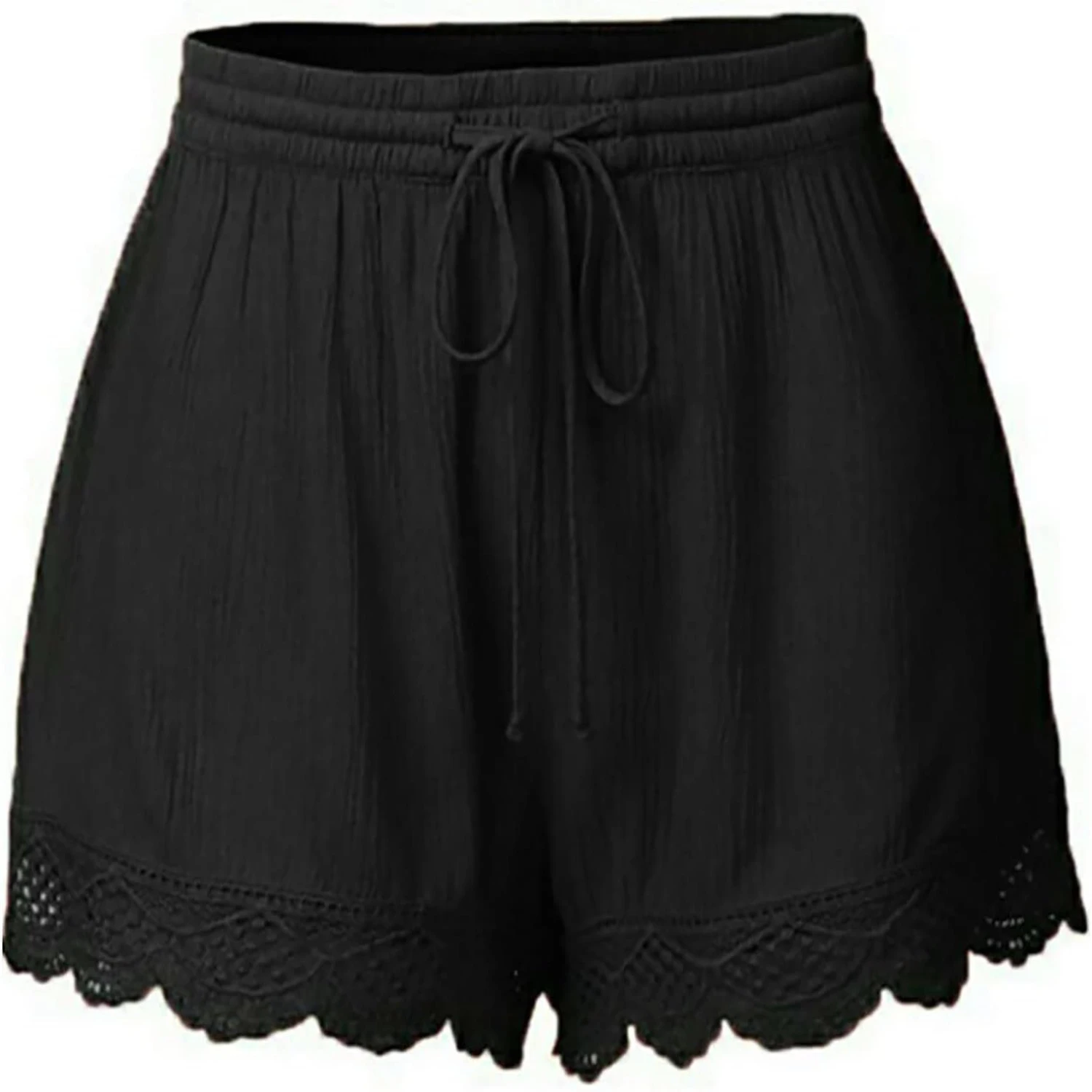 Trendy and stylish plus size high waisted summer shorts with elegant lace detail, flattering pleats, and relaxed loose fit - chi