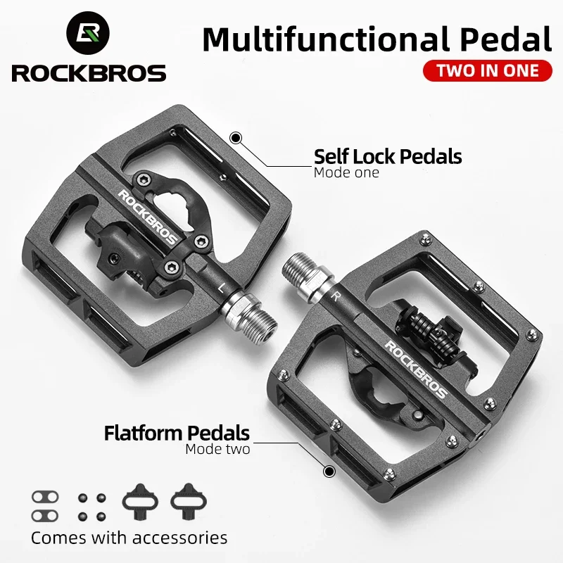 ROCKBROS Bicycle Pedal Non-Slip Road MTB Bike Pedals Aluminum Alloy Flat Platform Applicable SPD Waterproof Cycling Accessories