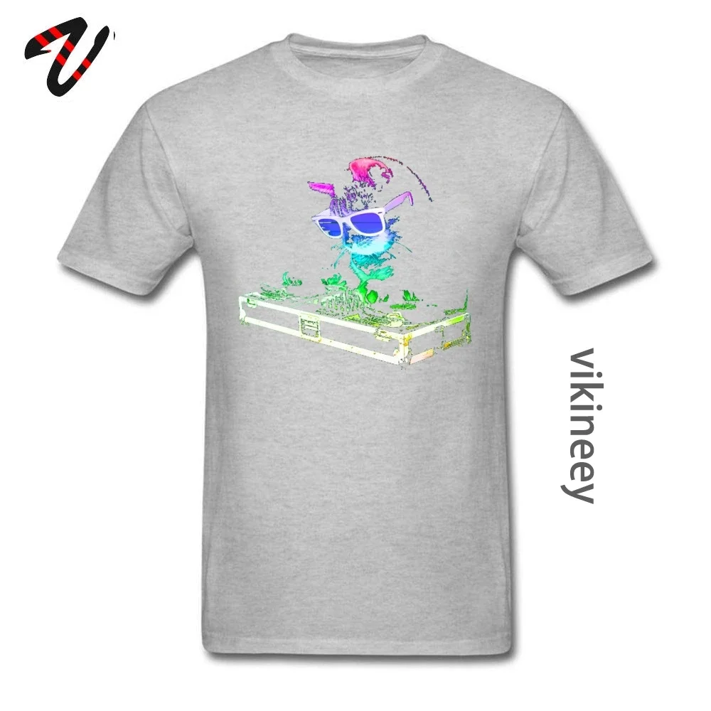 Rainbow DJ Cat Techno T Shirts Funny Neon Cat 3D Print Tshirt 100% Cotton Crewneck Men T Shirt Hig Quality Clothing Shirt