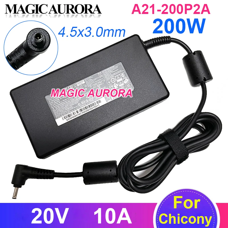 Geniune A21-200P2B Power Adapter 20V 10A 200W 4.5x3.0mm for MSI Creator M16 Crosshair Katana Sword  15 17 Series Laptop Charger