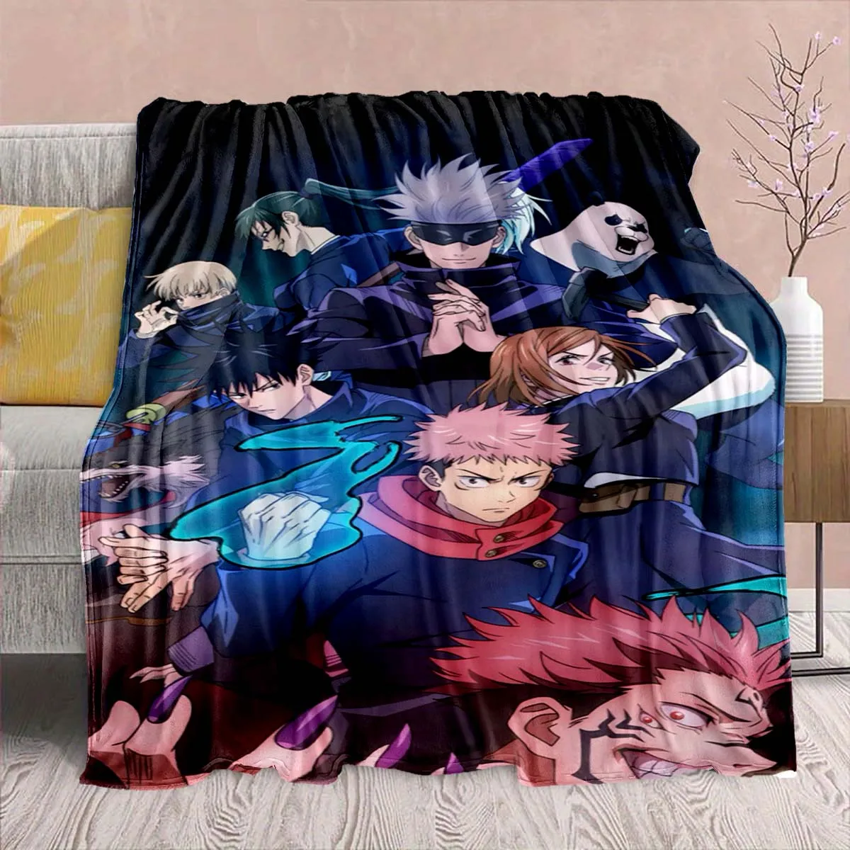 Jujutsu Kaisen Anime Flannel Blanket - Soft Warm Perfect for Sofa, Bedding Camping Travel Office Home Decor -QJY