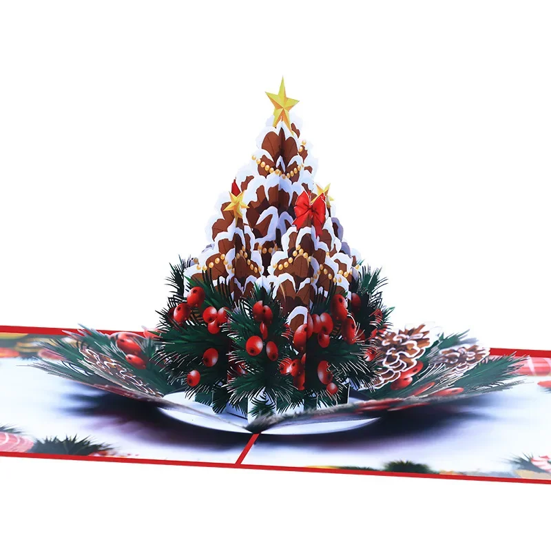 10pcs/pack Exquisite Greeting Card Christmas Pine Gifts Greeting Cards Creative 3D Pop Up Card