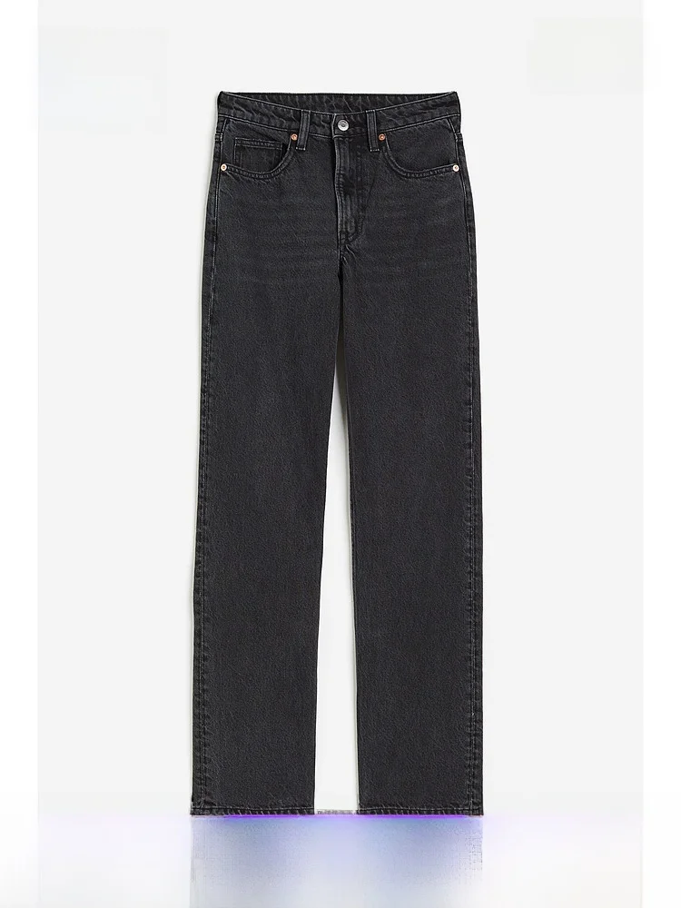 

Comfortable Fashionable Slim High Waist Summer Denim Jeans Straight Leg Thin H&M Women's Jeans Cotton Material All Seasons
