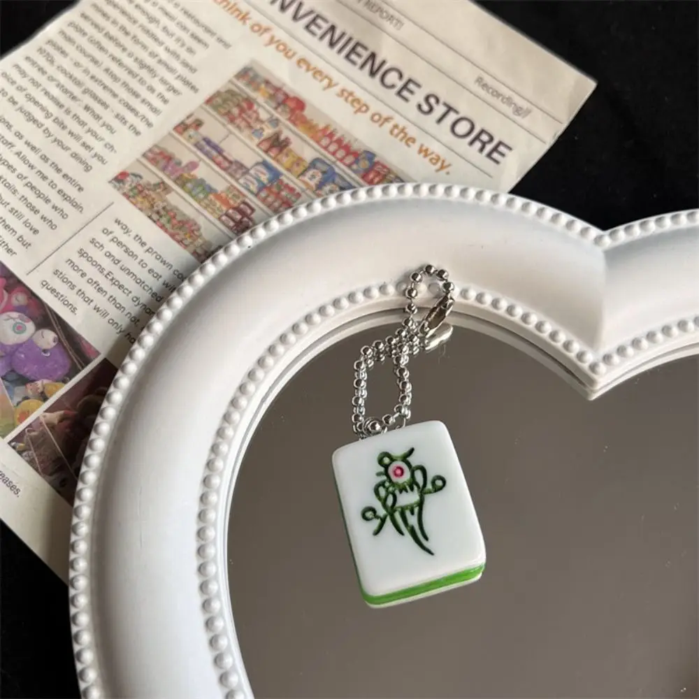

Creative Traditional Mahjong Keychain Lucky Resin Mahjong Keyring Green Cute Chinese Style Pendant Hanging Accessory