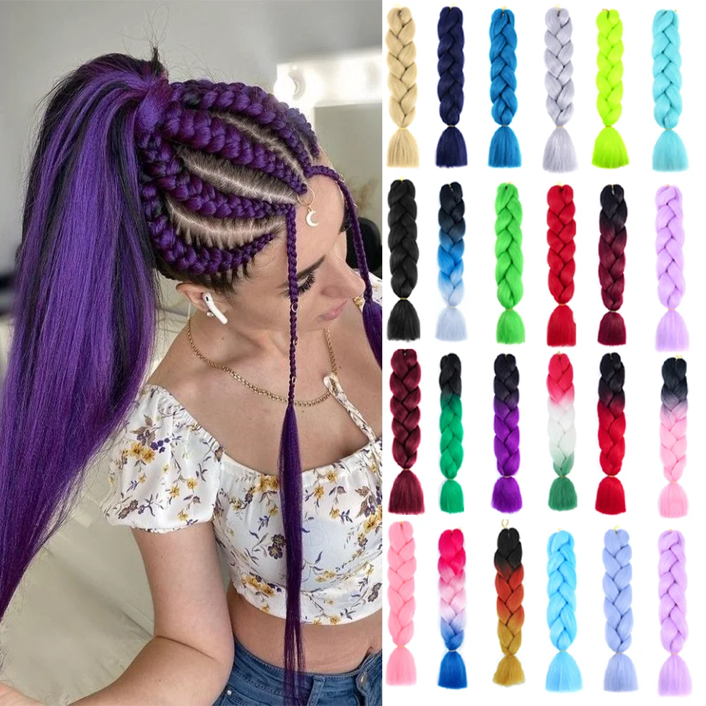 

24 Inches DIY Jumbo Braiding Hair Synthetic Hair Extensions Afro Ombre Crochet Braid Hair Wholesale For Women