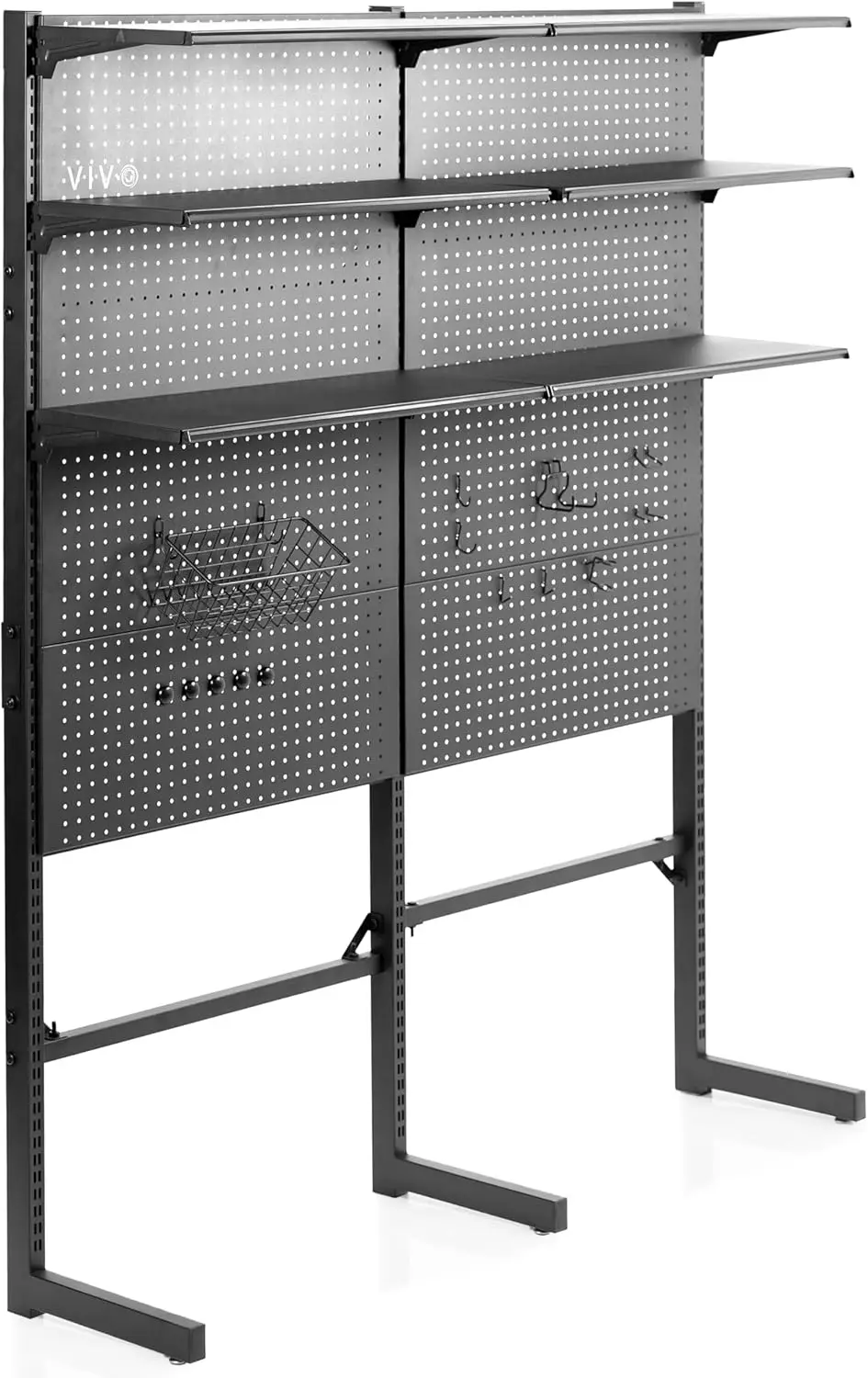 Freestanding Modular Steel Pegboard System, 74 inch High Magnetic Accessory Organizer for Home and Office, Black, PP-2-PB058