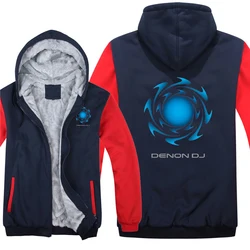 Denon Dj Music Hip Hop Logo Print Men Thick Zip Jacket Hoodies Winter Male Fashion Coat Pullover Fleece Liner Hooded Sweatshirts