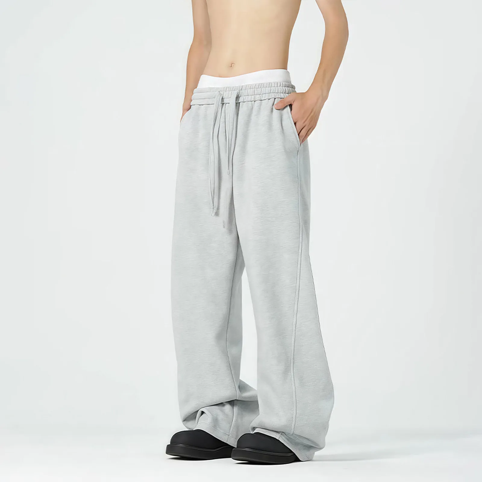 

2025 New Harajuku Wide Leg Sweatpants Men Streetwear Baggy Oversize Gray Sports Pants Woman Drawstring Casual Joggers Trousers
