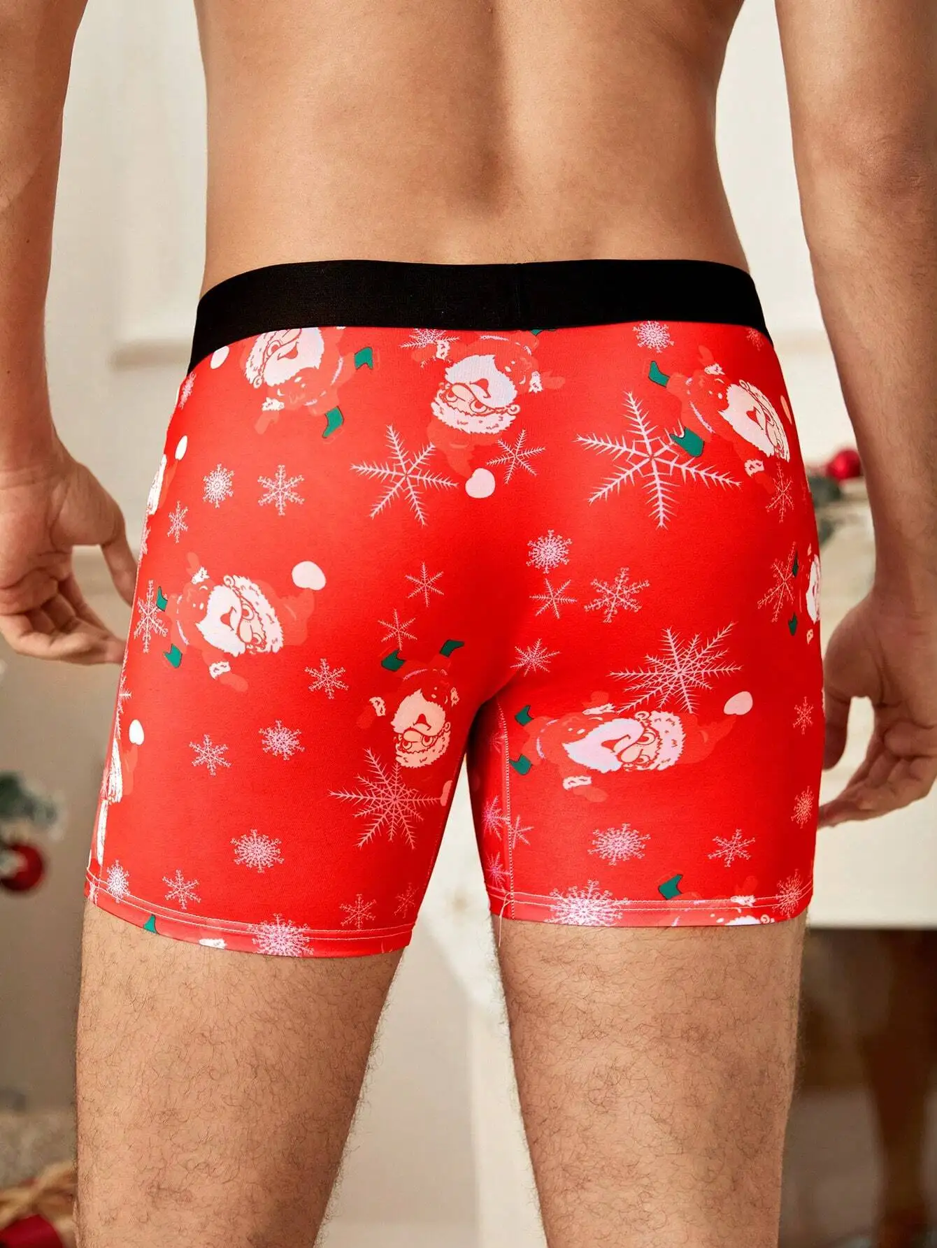 

4pcs Mens Christmas Print Boxer Briefs With Santa Snowflake Pattern
