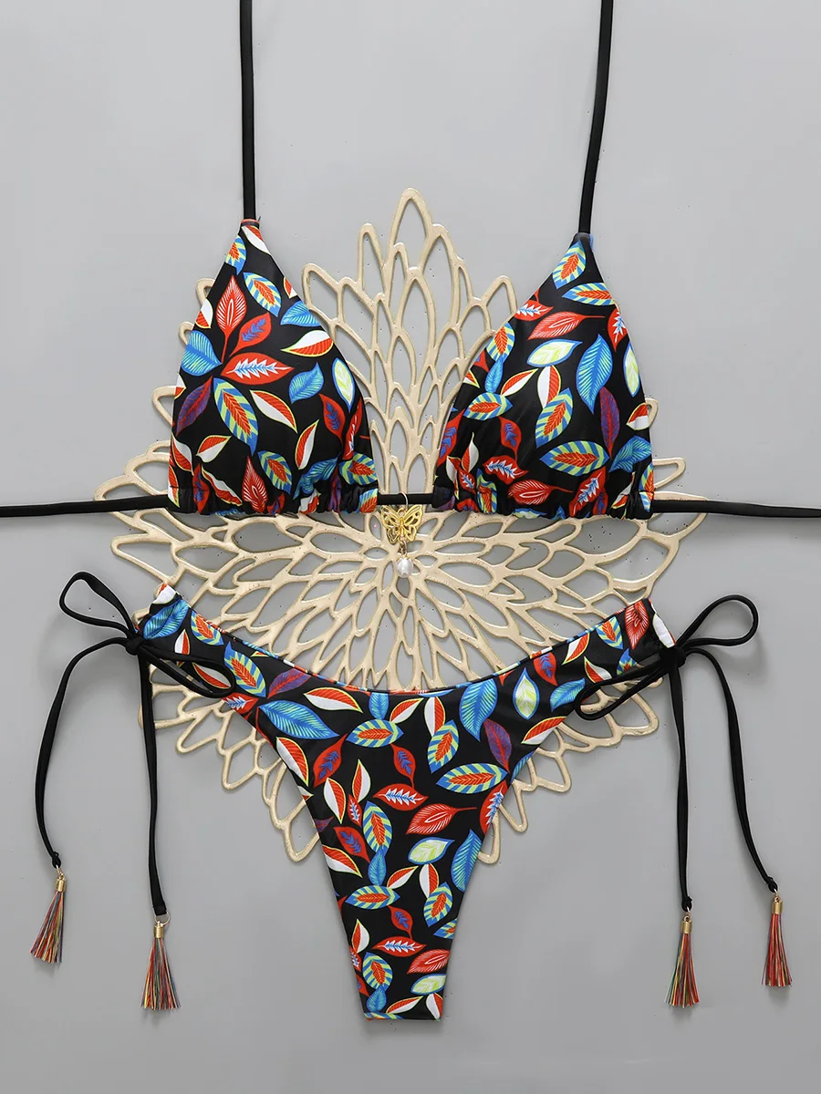 

Микро-бикини с эффектом пуш-ап, женские купальники 2026, сексуальные пляжные наряды, бразильский комплект бикини с принтом, купальник-халтер, летняя пляжная одежда