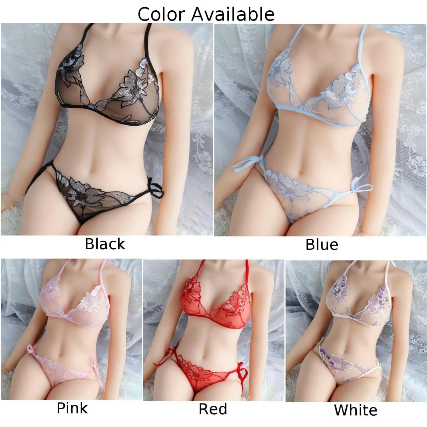 Women Hanging Neck Lacing Sexy See Through Lace Sheer Lingerie Bra Set Push Up Knicker Thong Underwear Nightwear Bra Sets