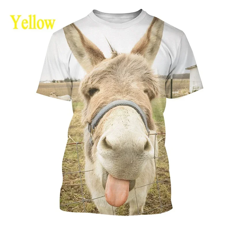 NewUnisex Personality Funny Round Neck Shirt Casual Creative Cute Donkey 3D Printing Short-sleeved T-shirt