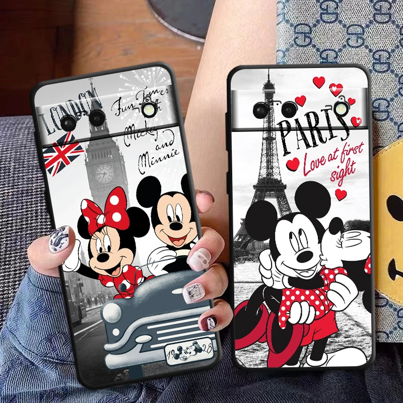 Funda de teléfono de Mickey y Minnie, carcasa suave negra para Google Pixel 8, 7 Pro, 6 Pro, 6A, 5A, 5, 4, 4A XL, 5G, Nueva York