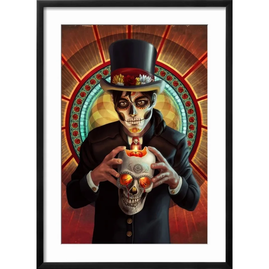ART.COM Stampa artistica da parete Day of the Dead Man e candela su cornice nera di Lantern Press 21 x 29 per l'arredamento del soggiorno e della camera da letto