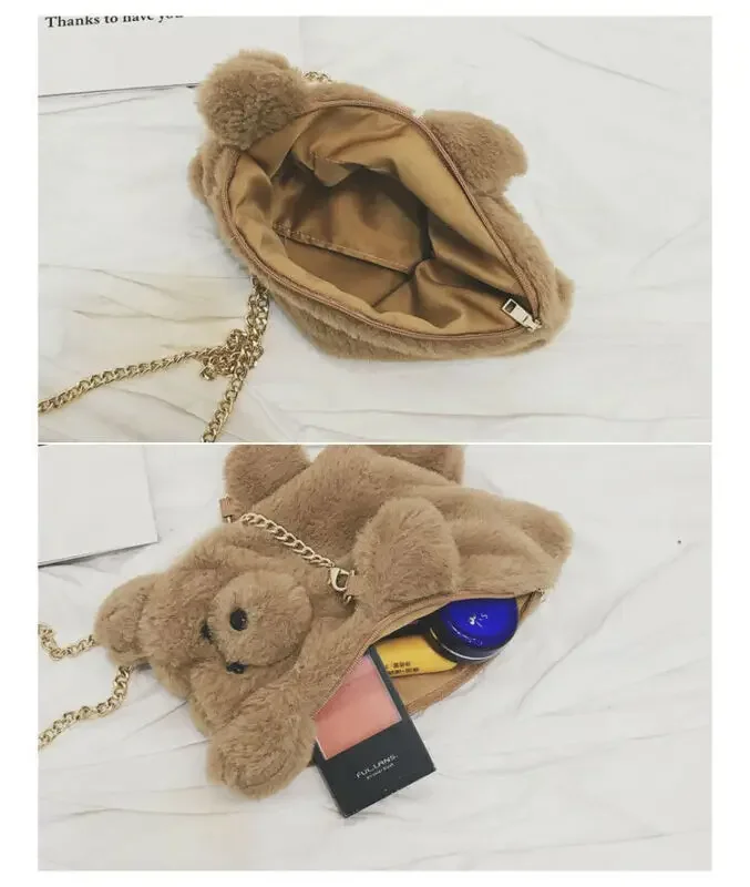 Girls Sweet Cute Plush Teddy Bear Crossbody Bags Women Harajuku Casual Cartoon Shoulder Bags Fashion Travel Handbags