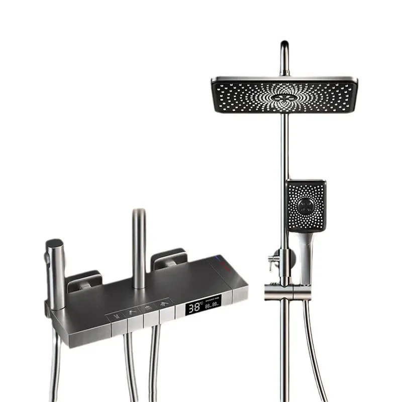 Water-plated gray piano key shower set bathroom for homelift pressurized intelligent thermostatic shower set