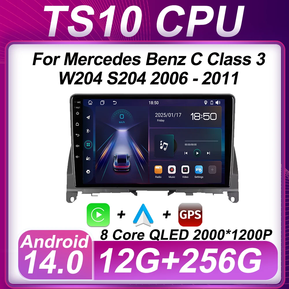 

Android 14 For Mercedes Benz C Class 3 W204 S204 2006 - 2011 Radio Stereo Head Unit GPS Navigation Android Auto Bluetooth Wifi