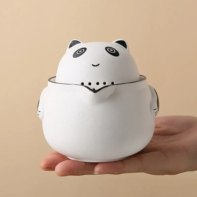 Cute Panda Travel Tea Set Portable Quick Cup White Unique Luxury Chinese Tea Ceremony One Pot Three Cups Creative Business Gift