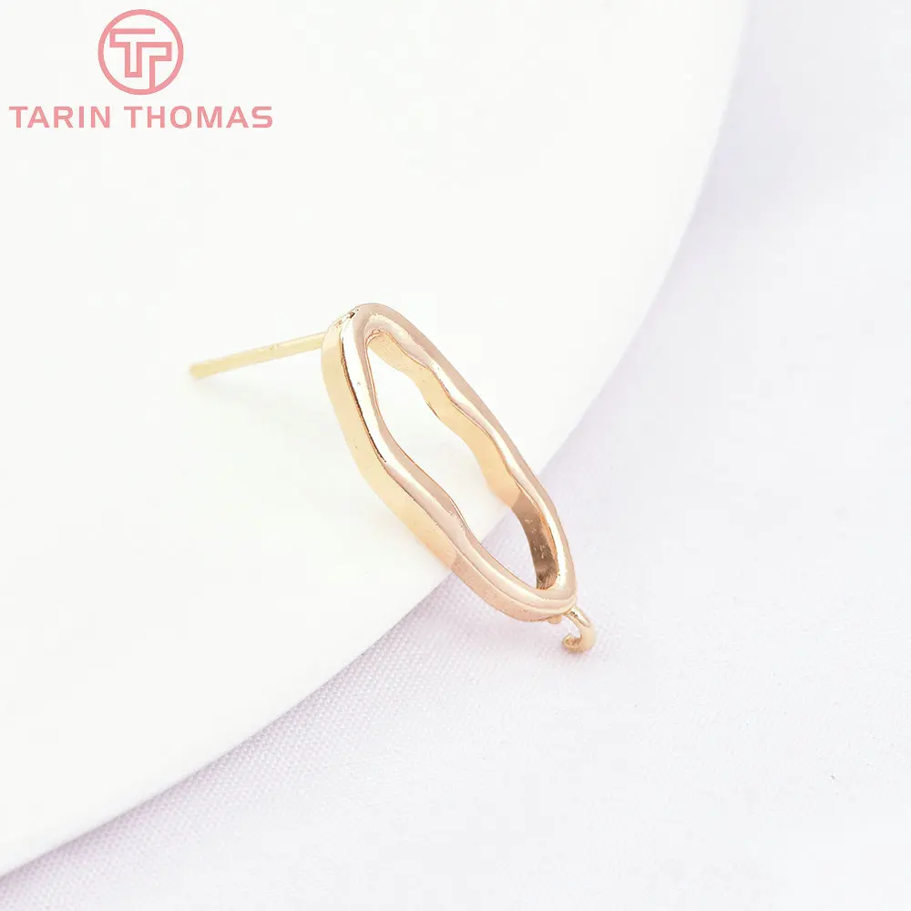 (6657) 6PCS 6.5x19MM 24K Gold Color Brass Long Irregular Stud Earrings High Quality Jewelry Findings Accessories