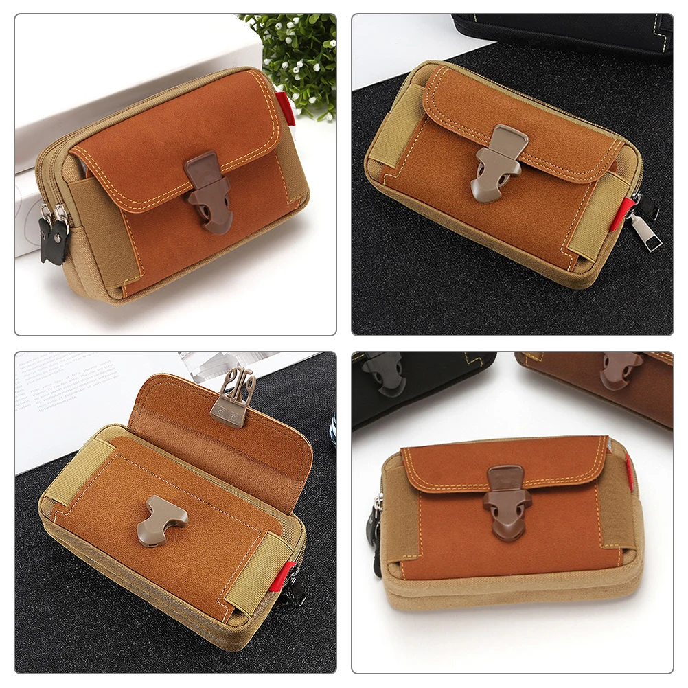 

7 Inch Canvas Phone Waist Bag Large Capacity Wear Resistant Outdoor Sports Running Cellphone Storage Bag Horizontal Section