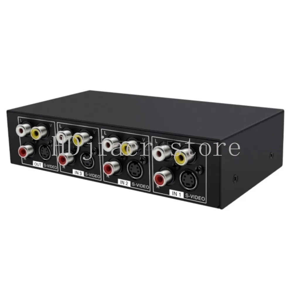 

4x1 S-Video+ AV Switcher 4 In 1 Out Video 720P Switcher with 3.5mm Audio Output Metal Case VSSW41