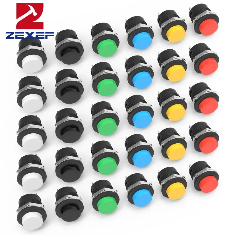 2-30pcs Momentary Push Button Switch 16mm Momentary 6A/125VAC 3A/250VAC Round Switches R13-507 BLACK RED GREEN WHITE BLUE YELLOW