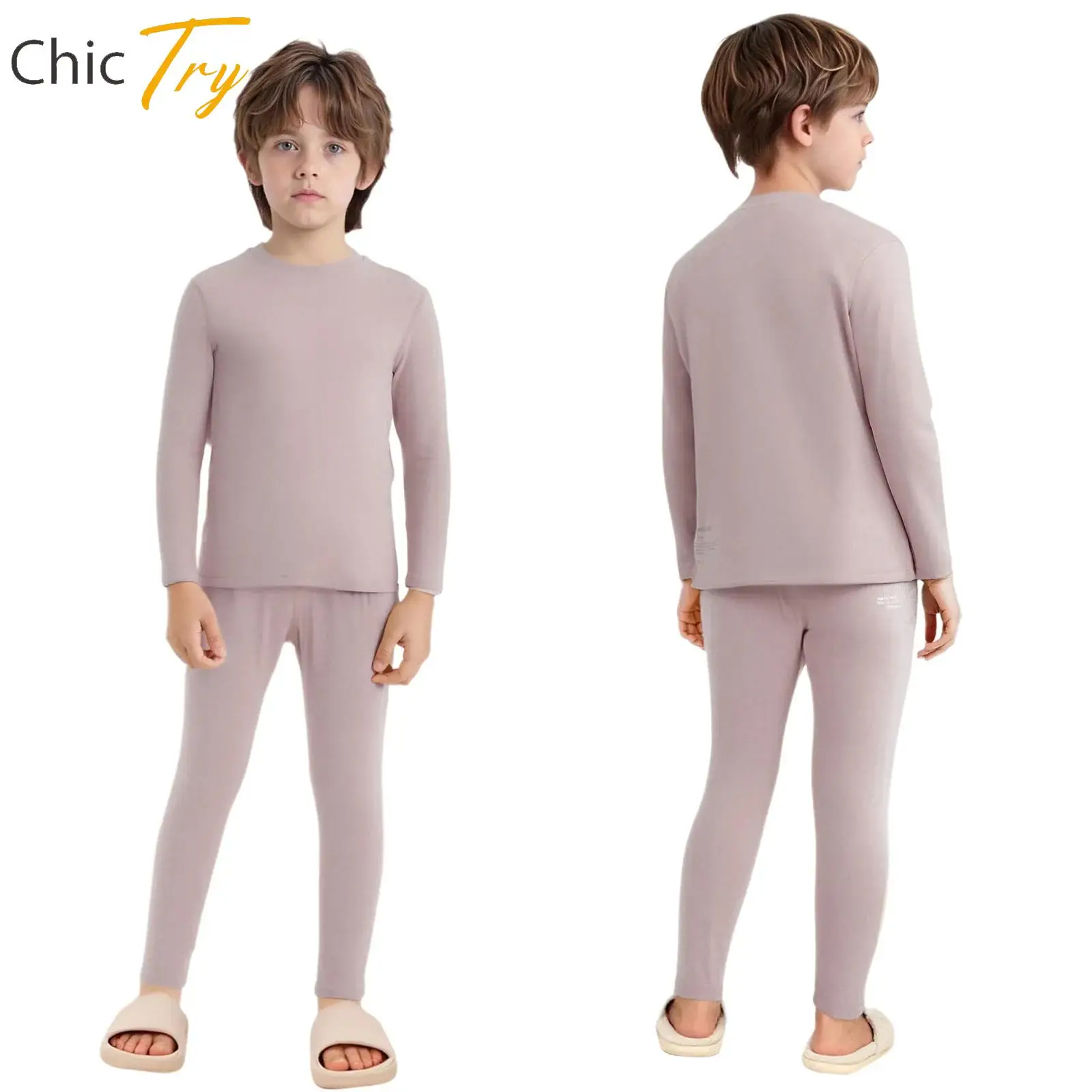 

Girls Boys 2Pcs Thermal Underwear Outfit Warm-up Sleepwear Homewear Loungewear Long Sleeve Pullover Top+Leggings Sportswear Sets