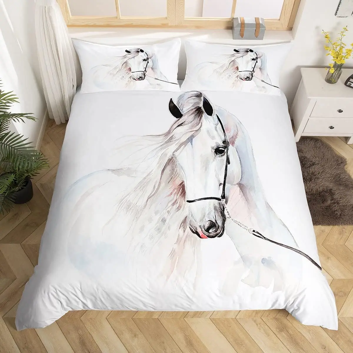 3PCS Running Horses Bedding Sets 3d Printed Animal Wild Duvet Cover Queen King Size With PillowCases Bedroom Decoration