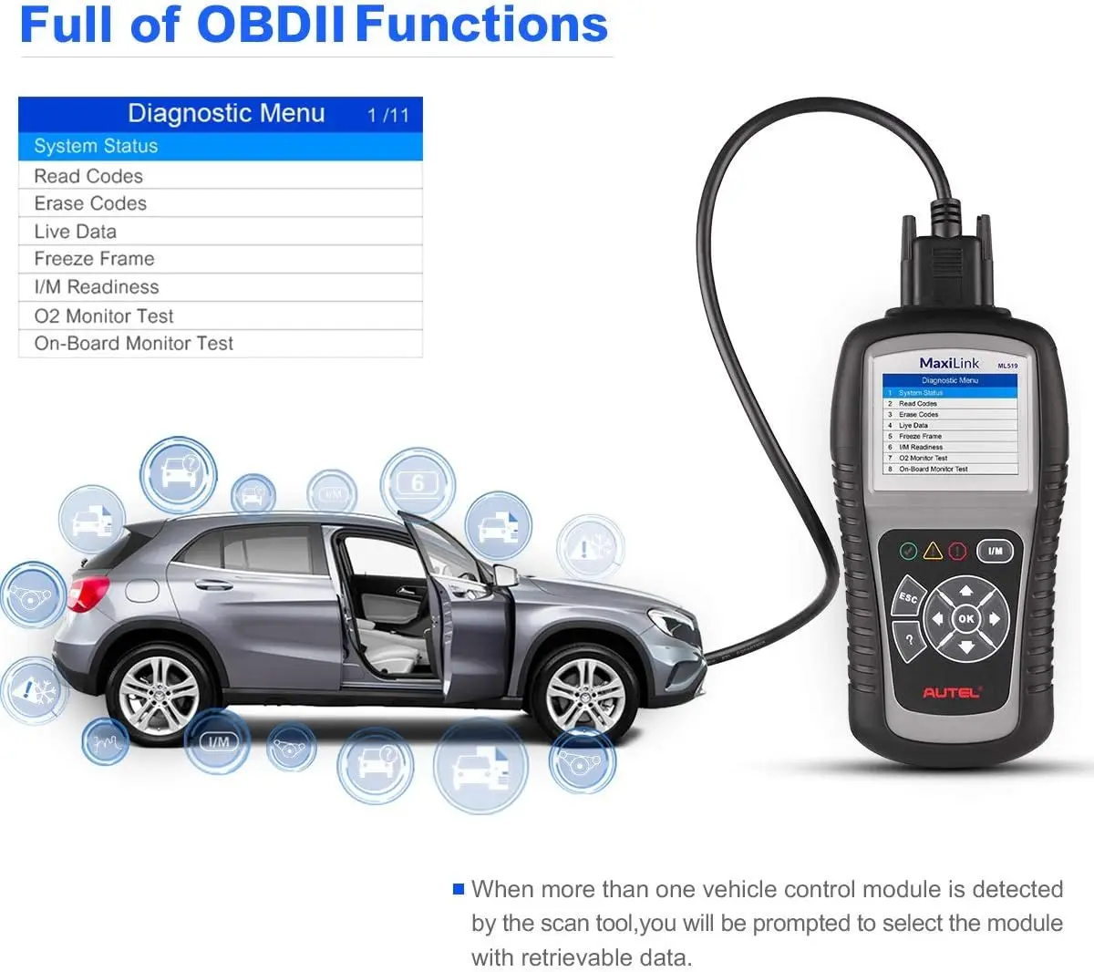 Scanner MaxiLink ML519 OBD2, strumento diagnostico 2025 OBDII, controllo luce motore e controllo smog