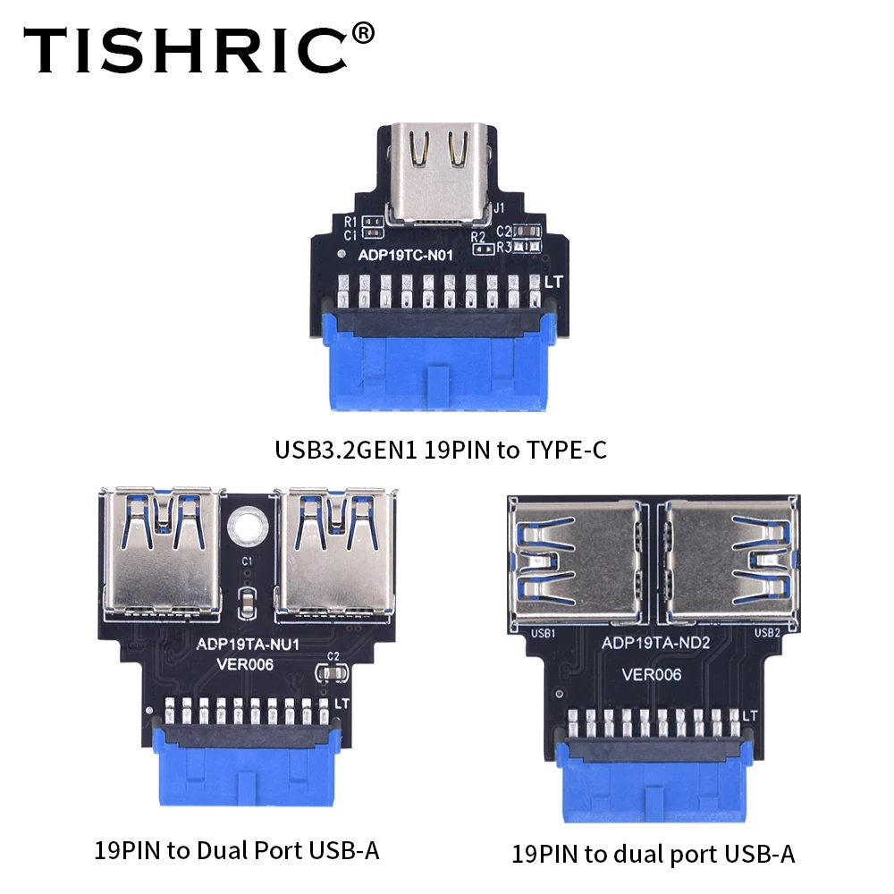 TISHRIC 19 Pin To Dual USB 3.0 Female Ports Up/Left /Right/Type A Female Ports Motherboard Adapter Converter