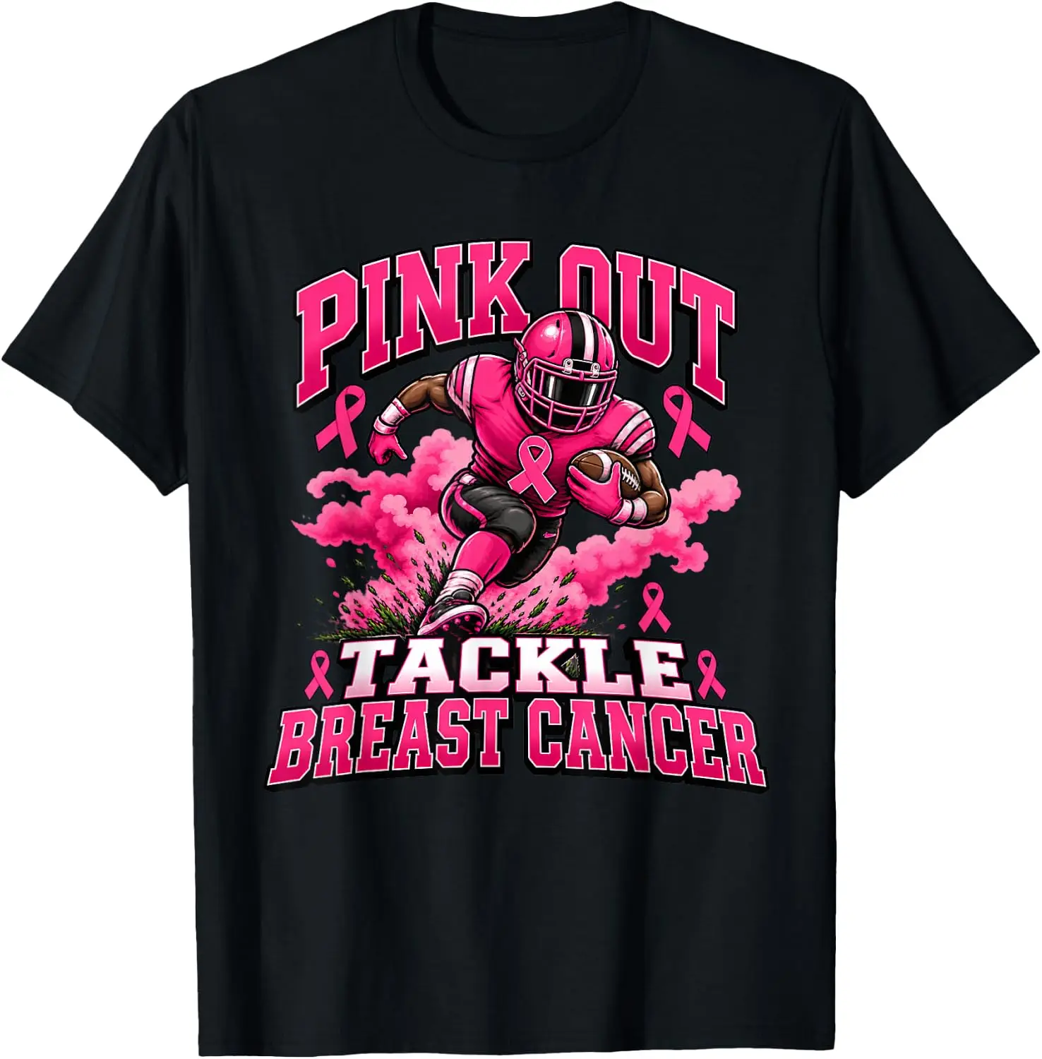 Football Support Pink Out Tackle Breast Cancer Awareness T-Shirt vintage style tee  boxy fit tee black graphic tee 100% cotton men