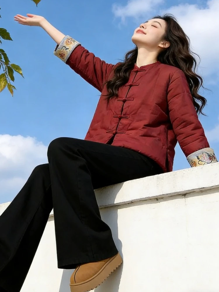 

ort Puffer Jaet Women's Red Cotton Coat Winter New Sle Unique Beautiful Chinese National Sle Commute Korean Version L...