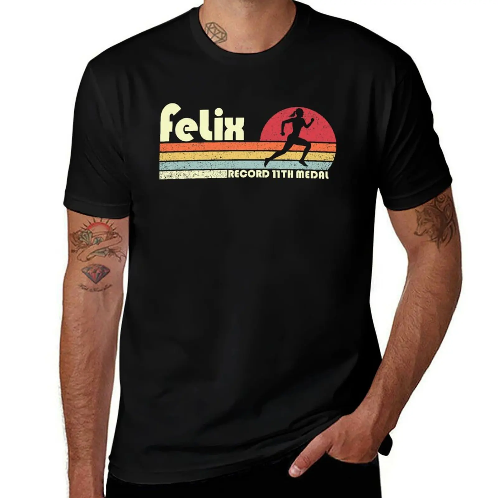 Vintage Allyson Felix US Track And Field Historic Record 11th Medal T-Shirt men t shirt cotton 100% T-Shirt