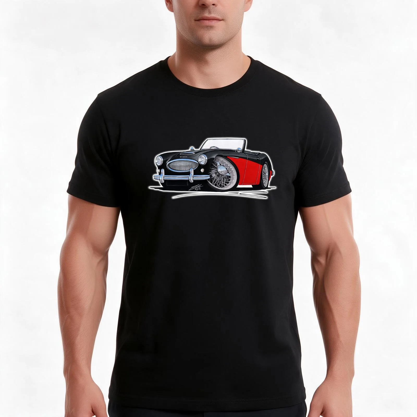 Austin-Healey 3000 Black/Red T-Shirt, Summer Casual Cotton Tee, Oversized Streetwear Tops, Vintage Graphic Print, 100% Cotton