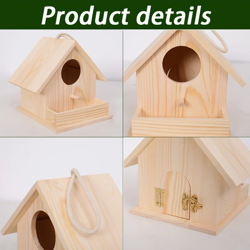 

Outdoor Wooden Birdhouse for Small Birds, Weatherproof Hanging Bird Feeder and Nesting Shelter Garden Patio Decoration